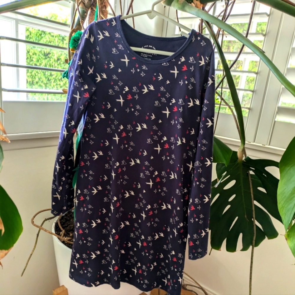 👗 Girls cute casual bird allover print cotton dress size 10 👗